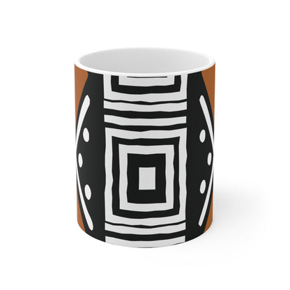 11 oz White & Black Mud Cloth Print Ceramic Coffee Mug