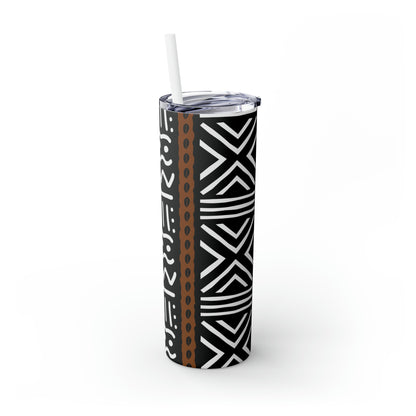 20 oz Black & White Mud Cloth Print Skinny Tumbler with Straw