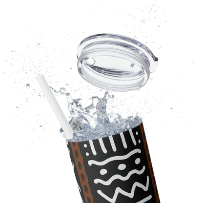 20 oz Black & White Mud Cloth Print Skinny Tumbler with Straw