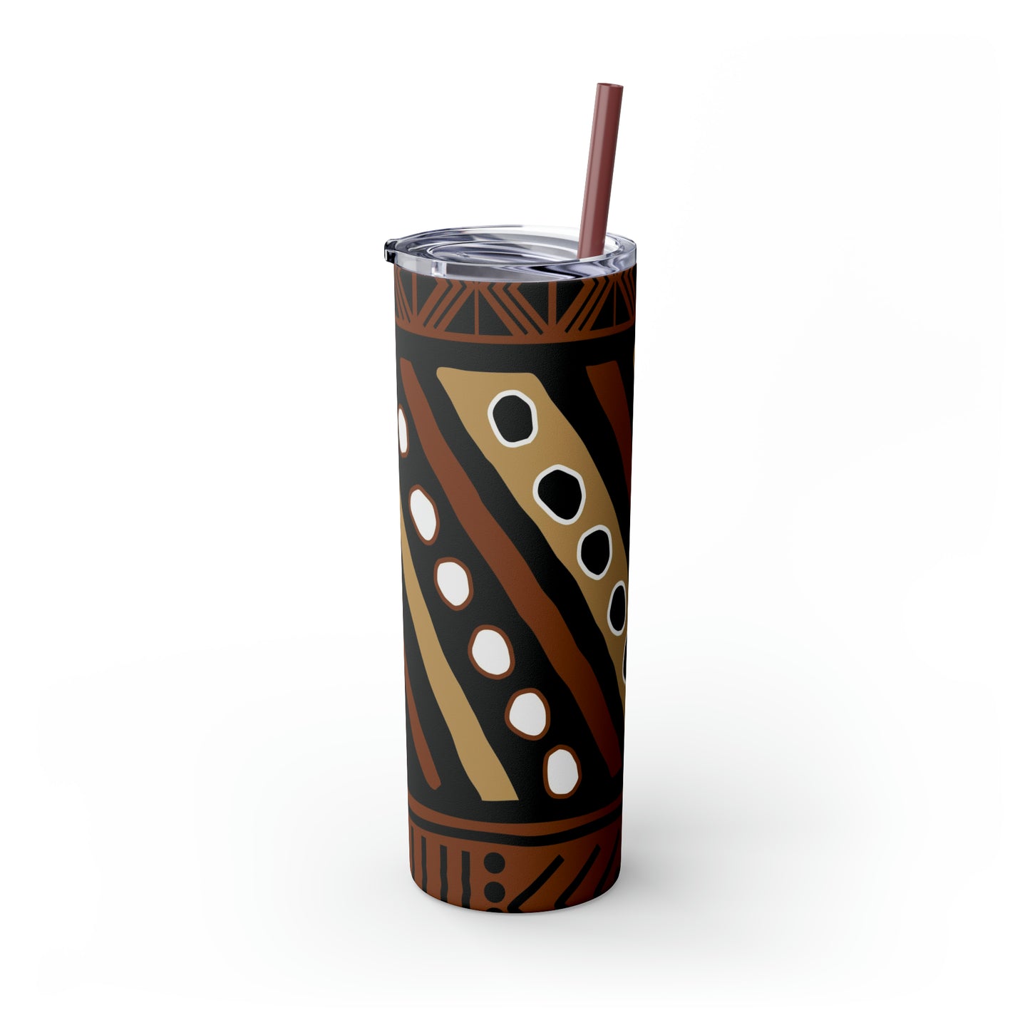 20 oz Brown & Tan Mud Cloth Print Skinny Tumbler with Straw