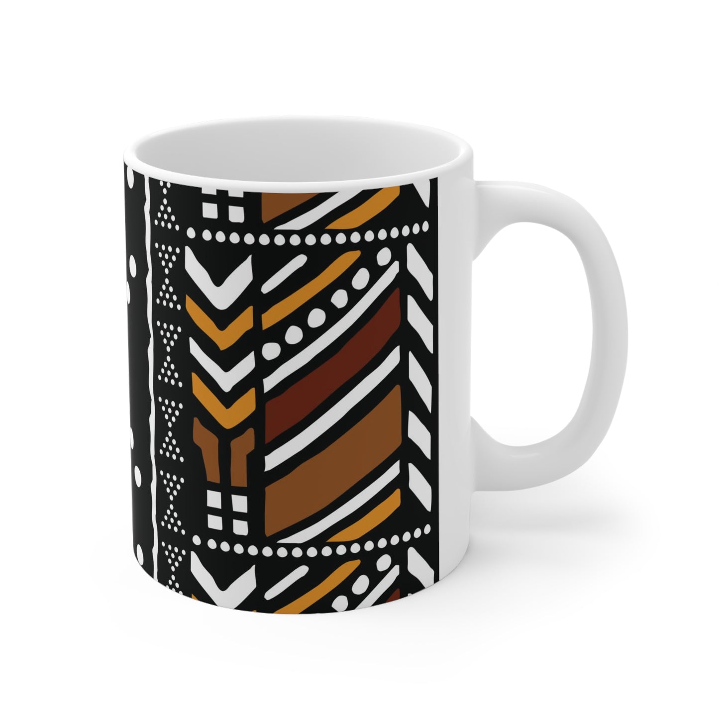 11 oz Brown Mud Cloth Print Ceramic Coffee Mug