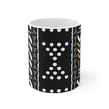 11 oz Brown Mud Cloth Print Ceramic Coffee Mug