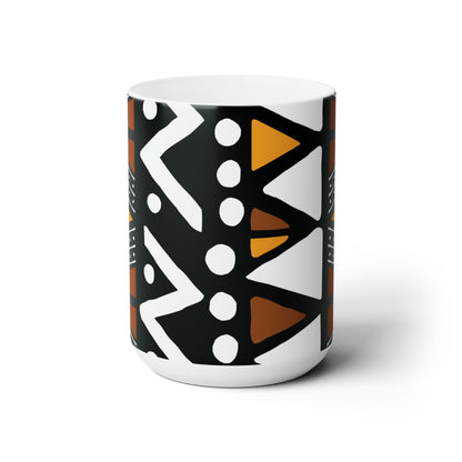 15oz Brown & Tan Mud Cloth Print Ceramic Coffee Mug