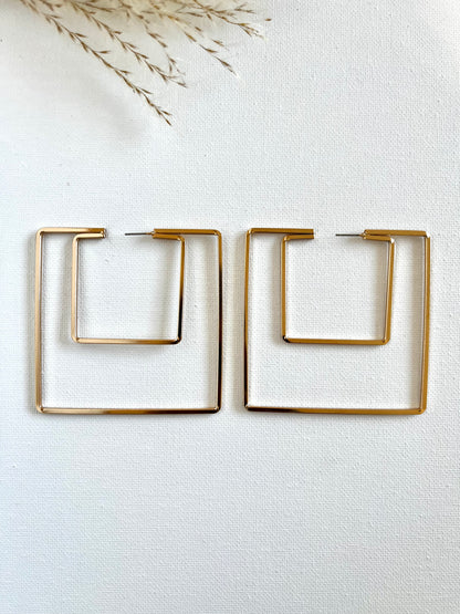Double Square Hoop Earrings