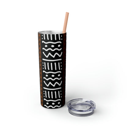 20 oz Black & White Mud Cloth Print Skinny Tumbler with Straw