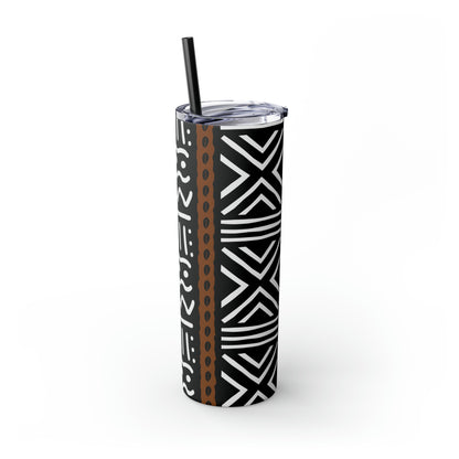 20 oz Black & White Mud Cloth Print Skinny Tumbler with Straw