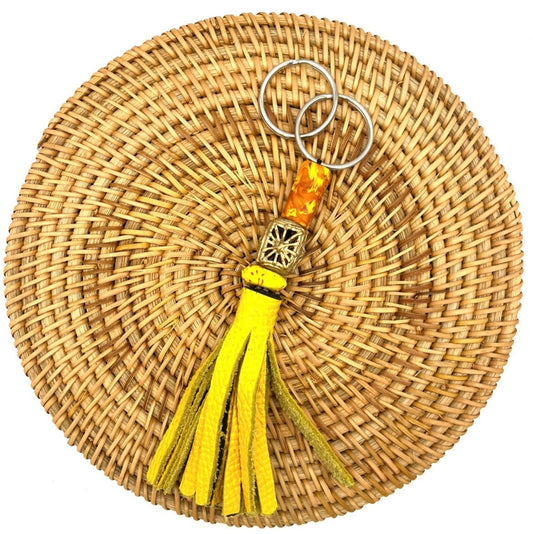 Akoma Recycled Beads Brass Leather Keychain