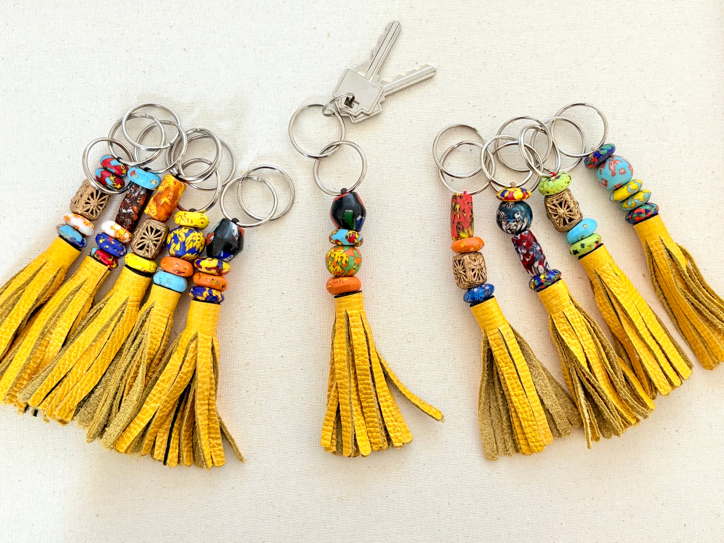 Recycled Ashanti Krobo Brass Beads Leather Keyring