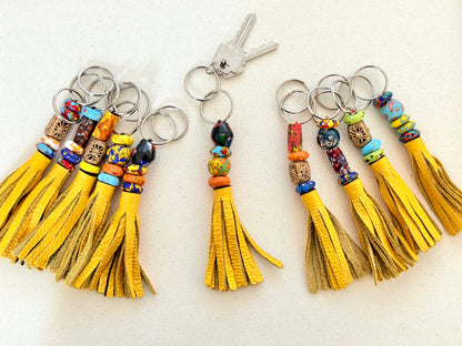 Recycled Ashanti Krobo Brass Beads Leather Keyring