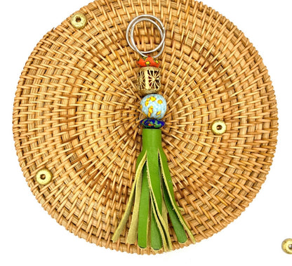 Jirapa Recycled Beads Brass Leather Keychain