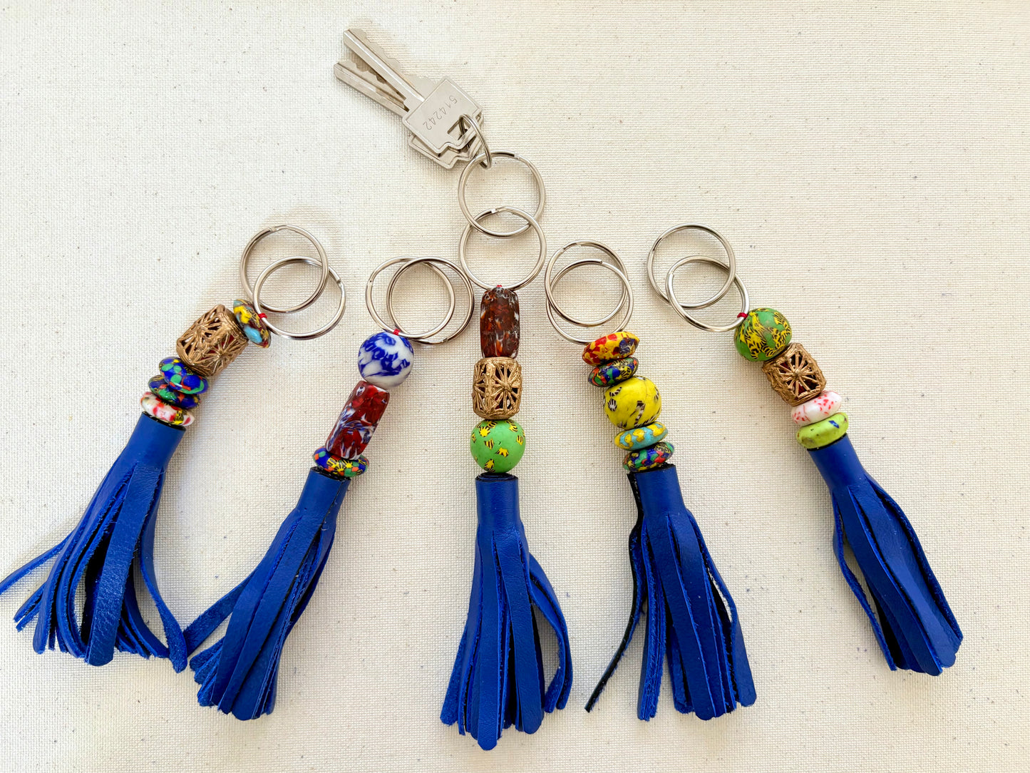 Recycled Ashanti Krobo Brass Beads Leather Keyring