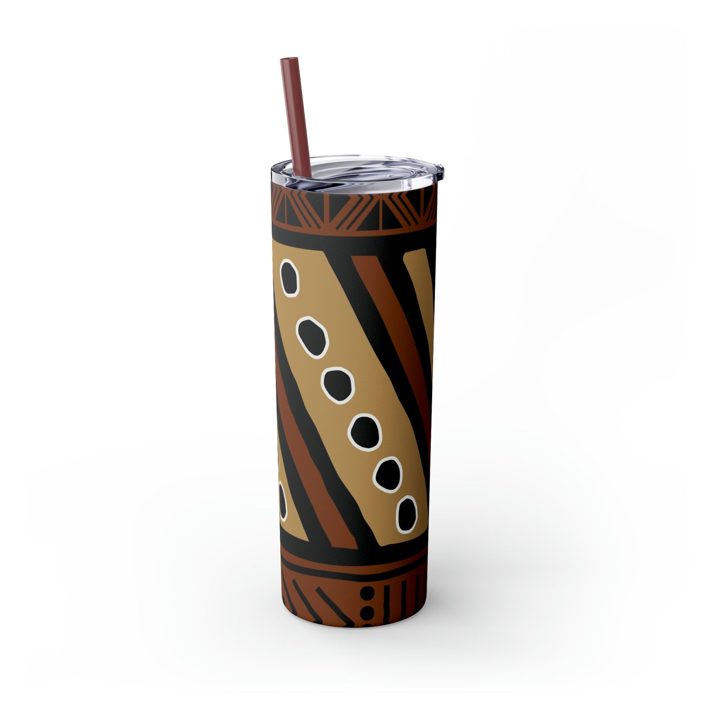20 oz Brown & Tan Mud Cloth Print Skinny Tumbler with Straw