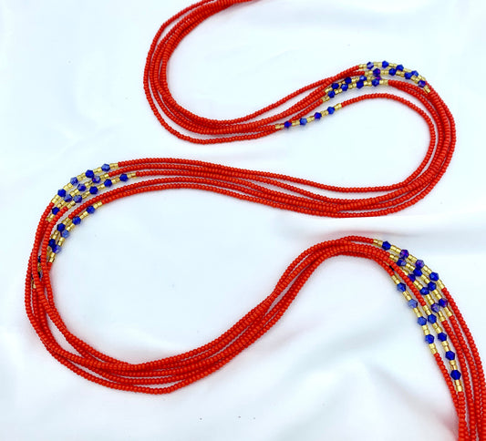Royal Scarlet Crystal Tie On Waist Beads
