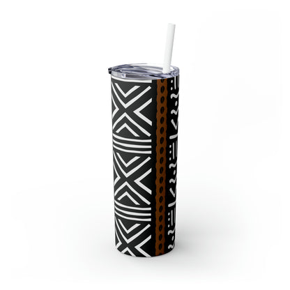 20 oz Black & White Mud Cloth Print Skinny Tumbler with Straw