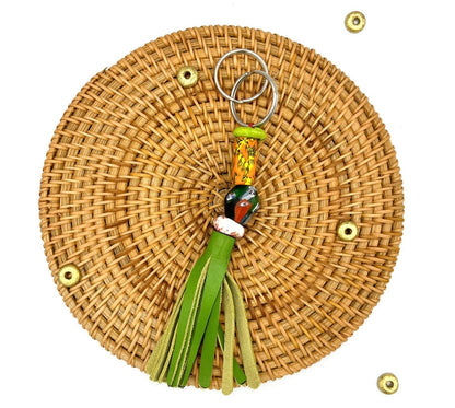 Jirapa Recycled Beads Brass Leather Keychain