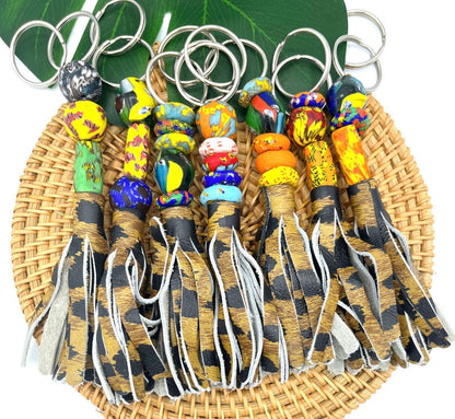 Elubo Recycled Beads Brass Leather Keychain