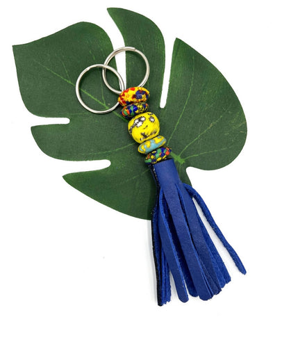 Dambai Recycled Beads Brass Leather Keychain