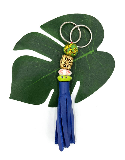 Dambai Recycled Beads Brass Leather Keychain