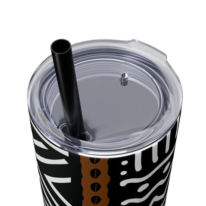 20 oz Black & White Mud Cloth Print Skinny Tumbler with Straw