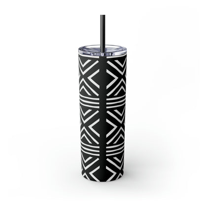 20 oz Black & White Mud Cloth Print Skinny Tumbler with Straw