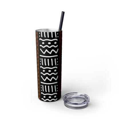 20 oz Black & White Mud Cloth Print Skinny Tumbler with Straw