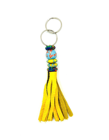 Akoma Recycled Beads Brass Leather Keychain