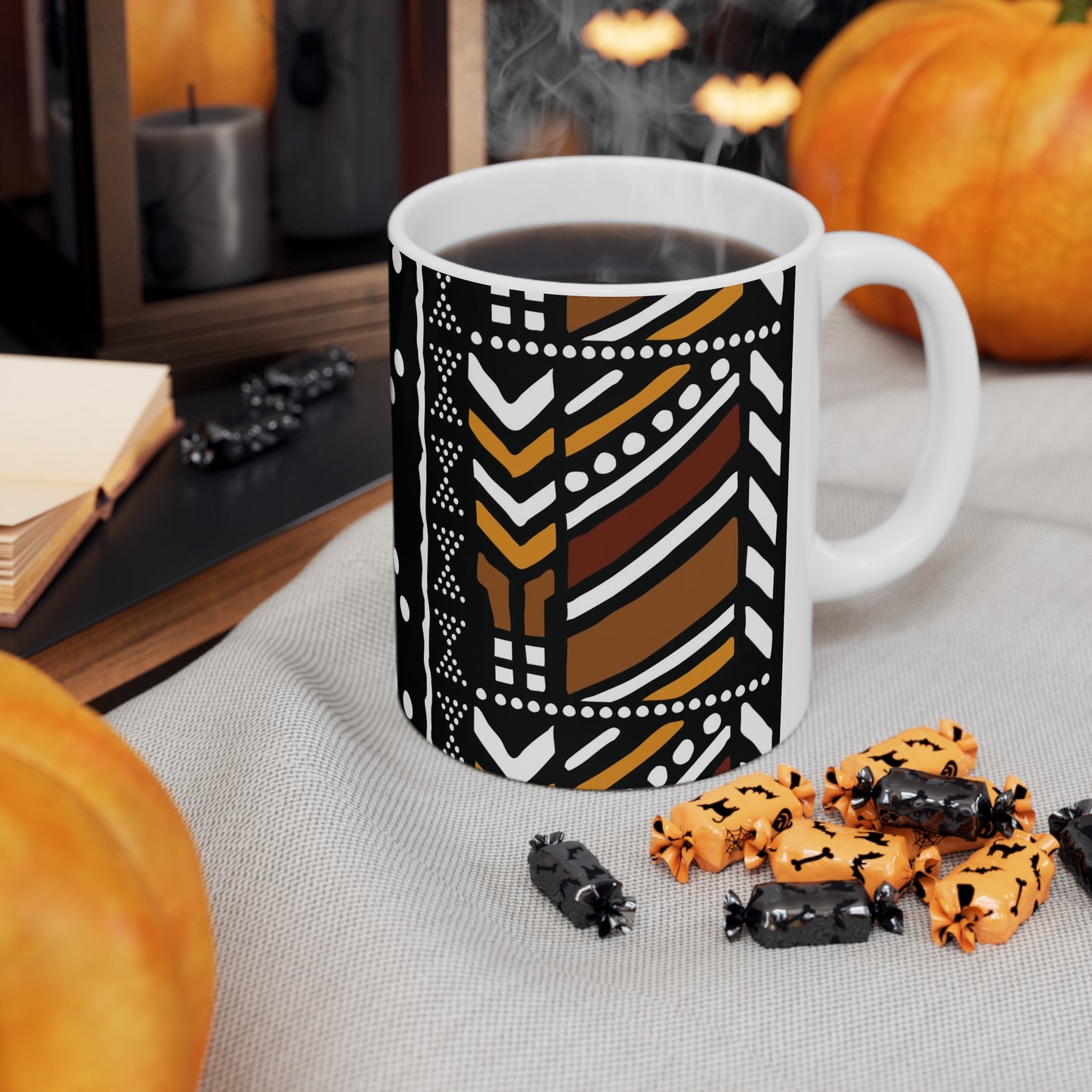11 oz Brown Mud Cloth Print Ceramic Coffee Mug