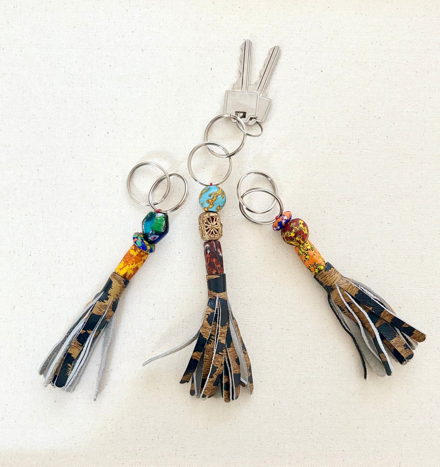 Recycled Ashanti Krobo Brass Beads Leather Keyring