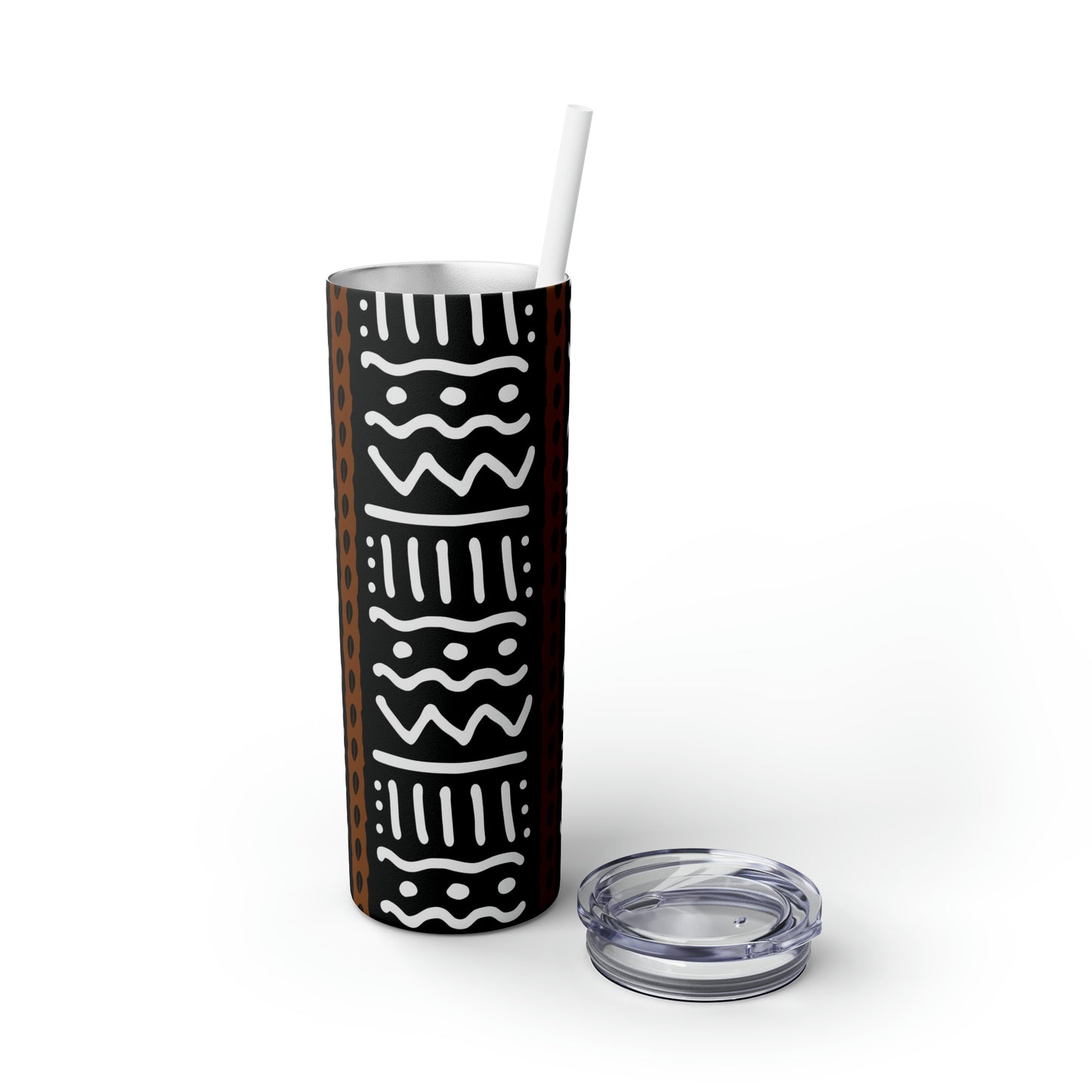20 oz Black & White Mud Cloth Print Skinny Tumbler with Straw