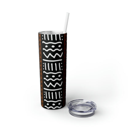 20 oz Black & White Mud Cloth Print Skinny Tumbler with Straw