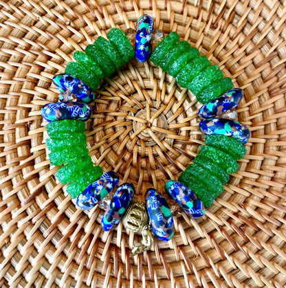 Denkyem Adinkra Recycled Glass Beads Brass Bracelet