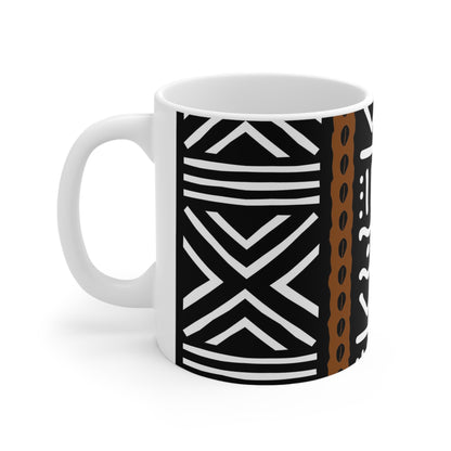 11 oz Black & White Mud Cloth Print Ceramic Coffee Mug