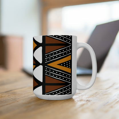 15oz Brown & Tan Mud Cloth Print Ceramic Coffee Mug