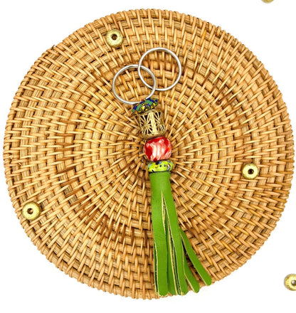 Jirapa Recycled Beads Brass Leather Keychain