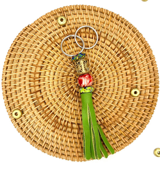 Jirapa Recycled Beads Brass Leather Keychain