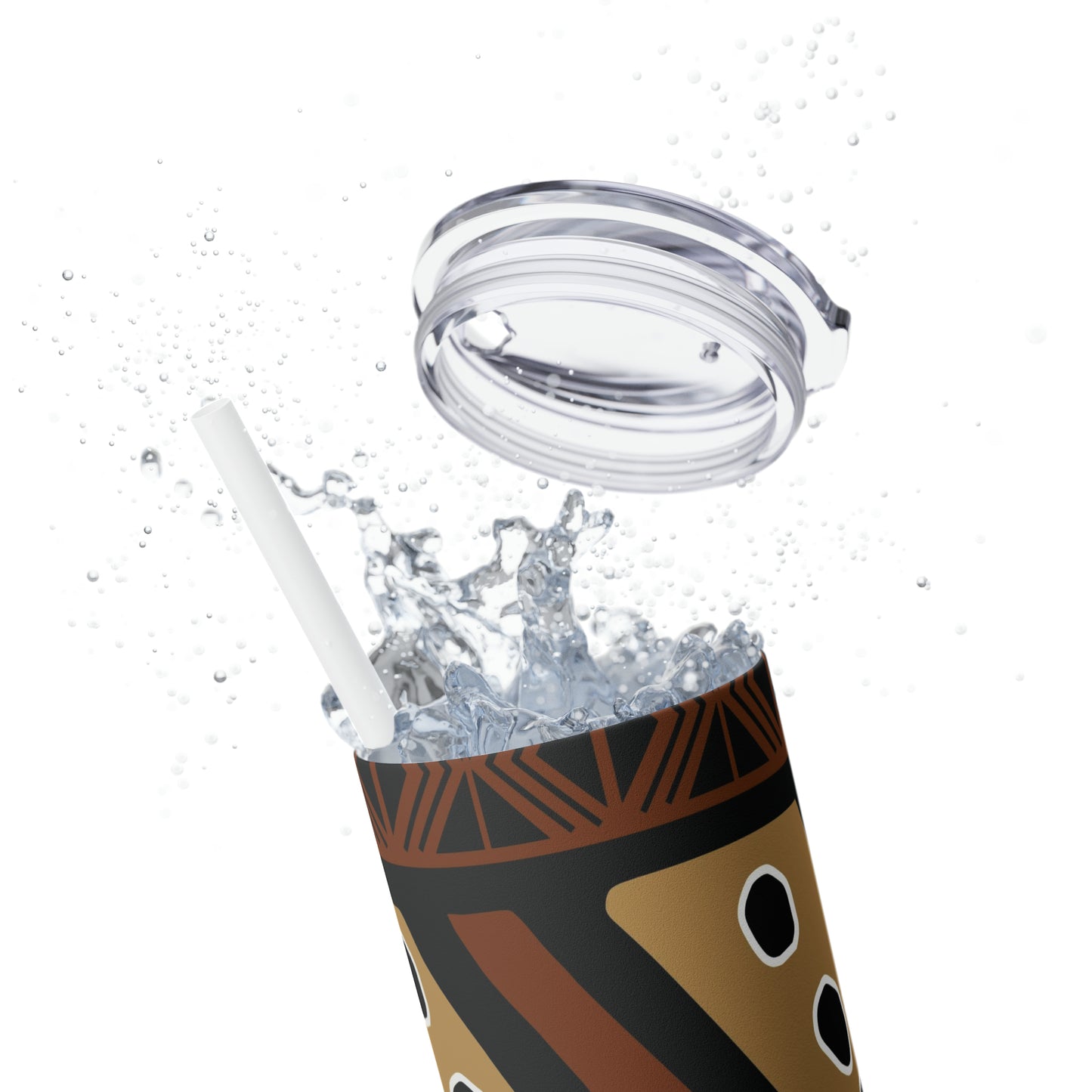 20 oz Brown & Tan Mud Cloth Print Skinny Tumbler with Straw