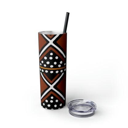 20 oz Brown & Black Mud cloth Print Skinny Tumbler with Straw