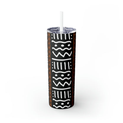 20 oz Black & White Mud Cloth Print Skinny Tumbler with Straw