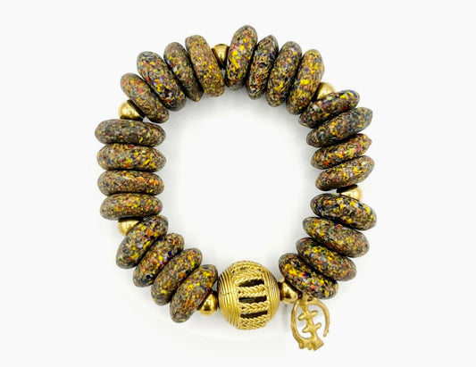 GyeNyame Adinkra Charm Recycled Glass Beads Brass Bracelet