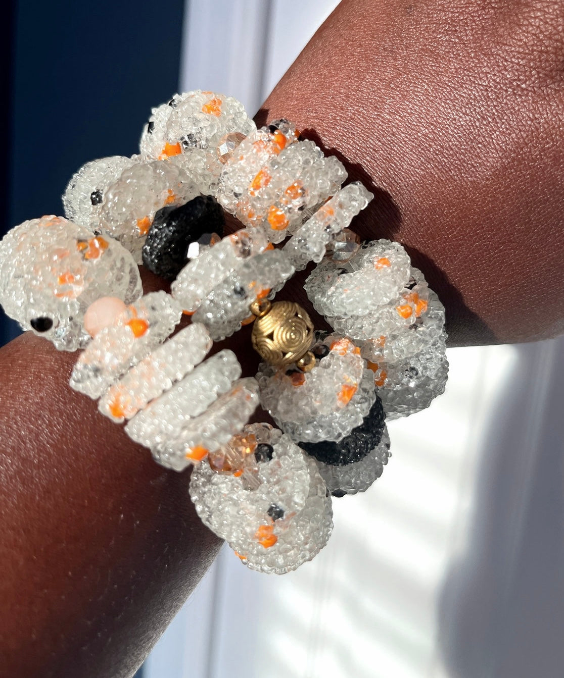 Fafa Krobo Sugar Crust Glass Beads Brass Bracelet