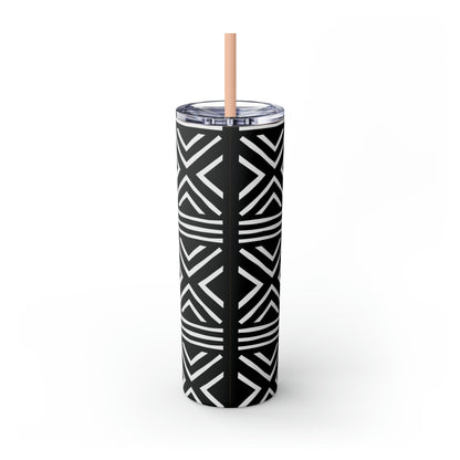 20 oz Black & White Mud Cloth Print Skinny Tumbler with Straw