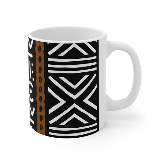 11 oz Black & White Mud Cloth Print Ceramic Coffee Mug