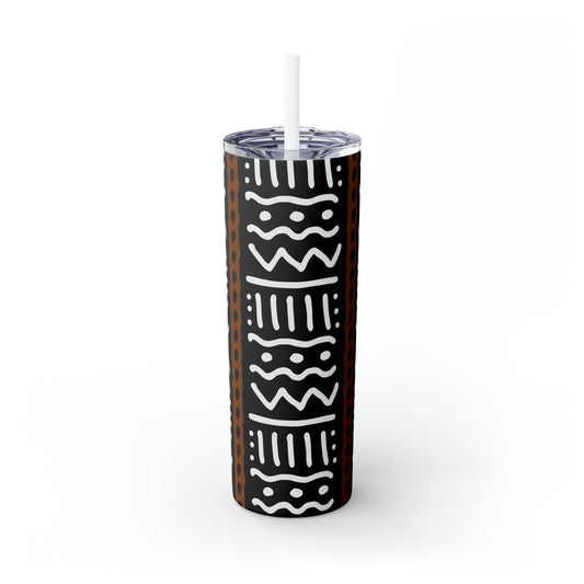 20 oz Black & White Mud Cloth Print Skinny Tumbler with Straw