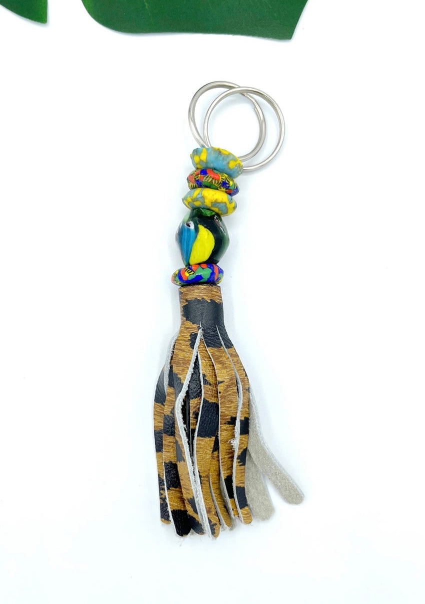 Elubo Recycled Beads Brass Leather Keychain