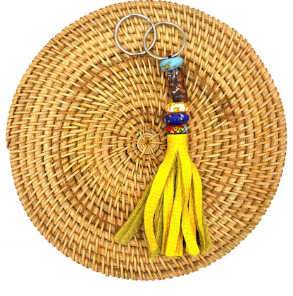 Akoma Recycled Beads Brass Leather Keychain