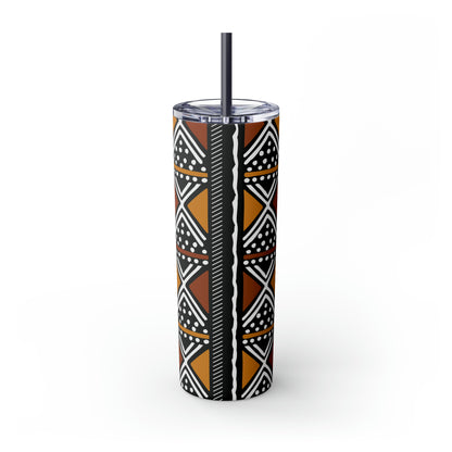 20 oz Brown & Black Mud cloth Print Skinny Tumbler with Straw