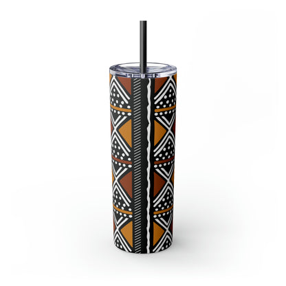 20 oz Brown & Black Mud cloth Print Skinny Tumbler with Straw