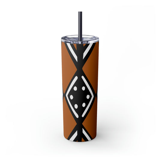 20 oz Black and Brown Mud Cloth Print Skinny Tumbler with Straw