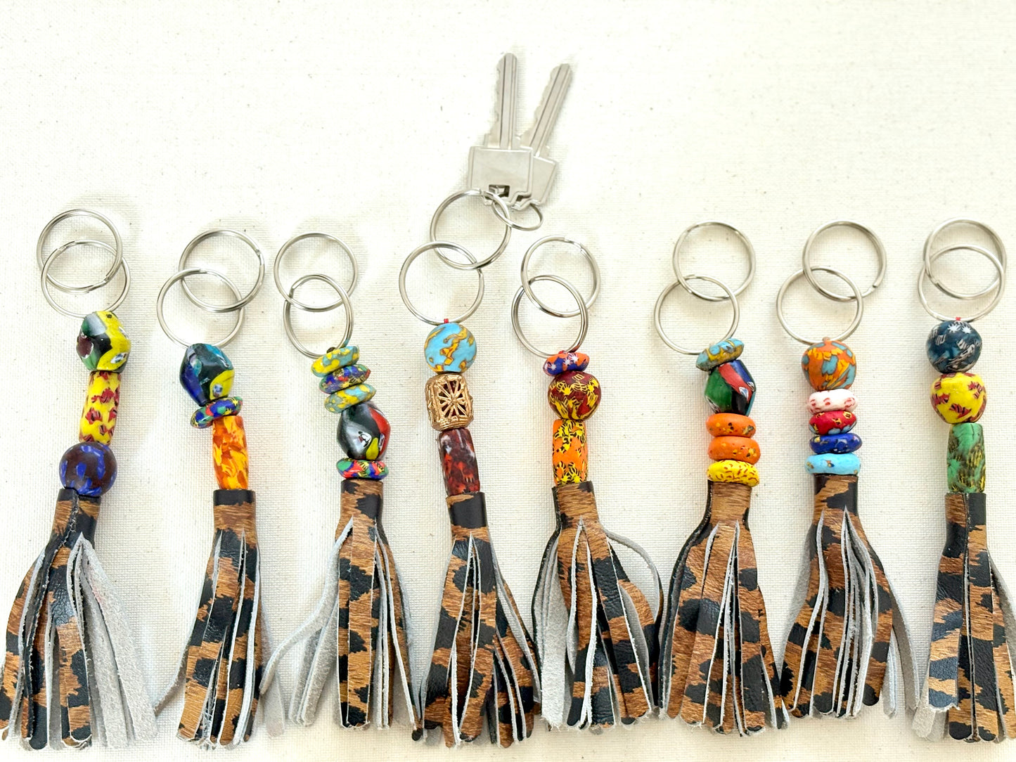 Recycled Ashanti Krobo Brass Beads Leather Keyring