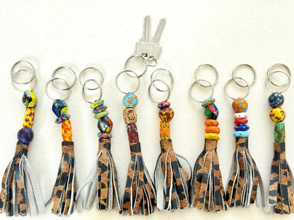 Recycled Ashanti Krobo Brass Beads Leather Keyring